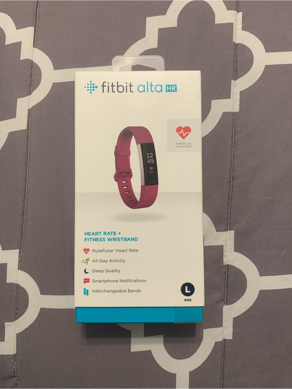 NEW Fitbit Alta HR Stainless Steel Tracker Fuchsia Band Size Large